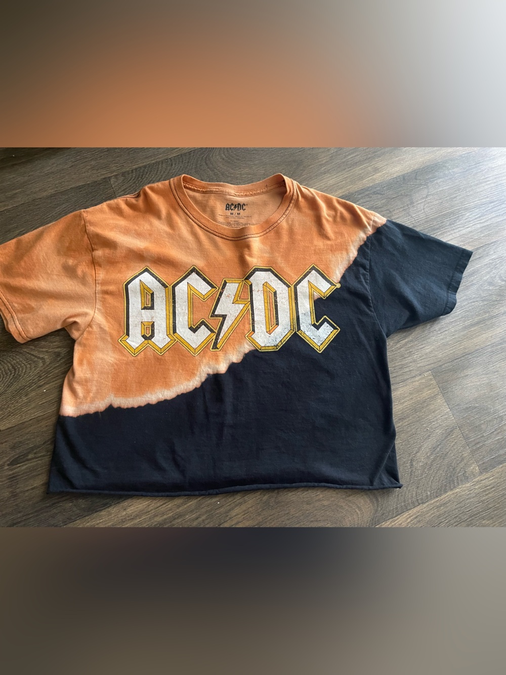 AC/DC Bleach Wash Cropped Graphic Tee Shirt - Size Medium